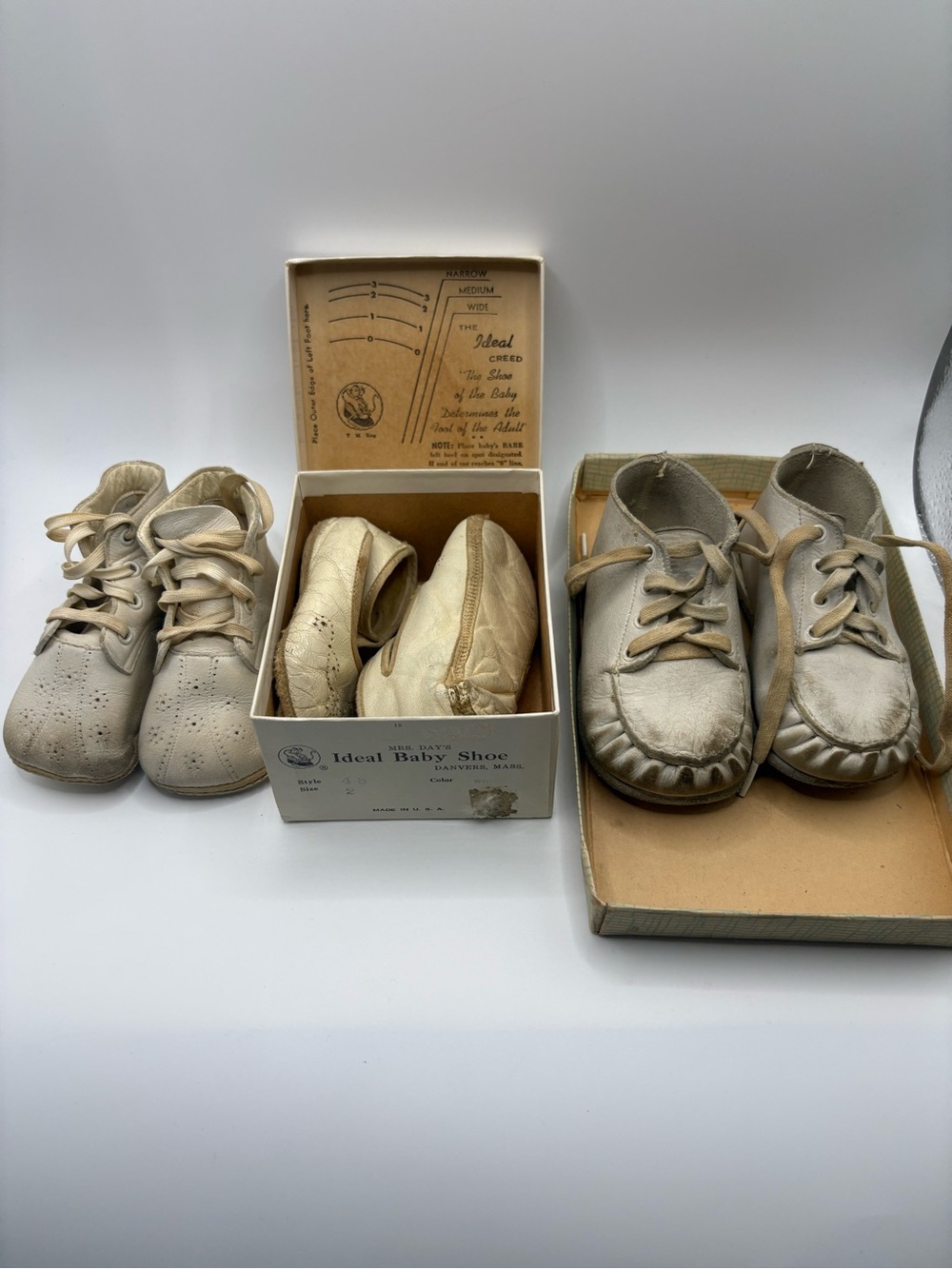 Vintage Baby Shoes Lot of 3 Leather Booties Moccasins Mrs Day Box USA